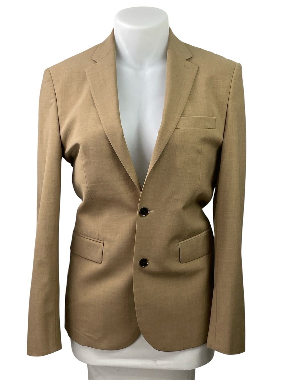 Express Women's Tan Long Sleeve Notch Lapel Pocket Blazer Coat Suit Jacket 39L